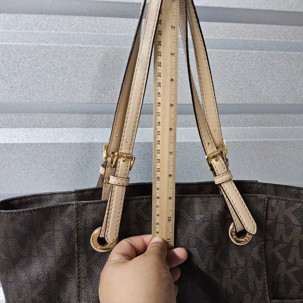 Michael Kors Tote Bag Purse Satchel Brown Signature Print Shoulder Bag - Picture 12 of 16